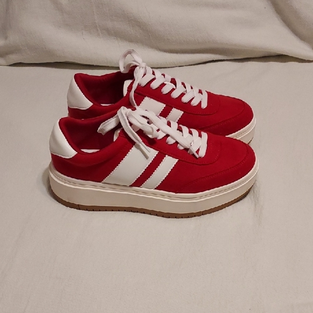 Madden Girl Vibrant Red and White Sneakers
